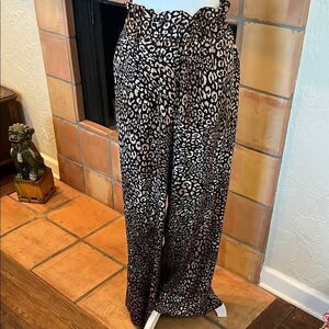 Express Paper Bag Waist Wide Leg Animal Print Poly Satin Pant, size L